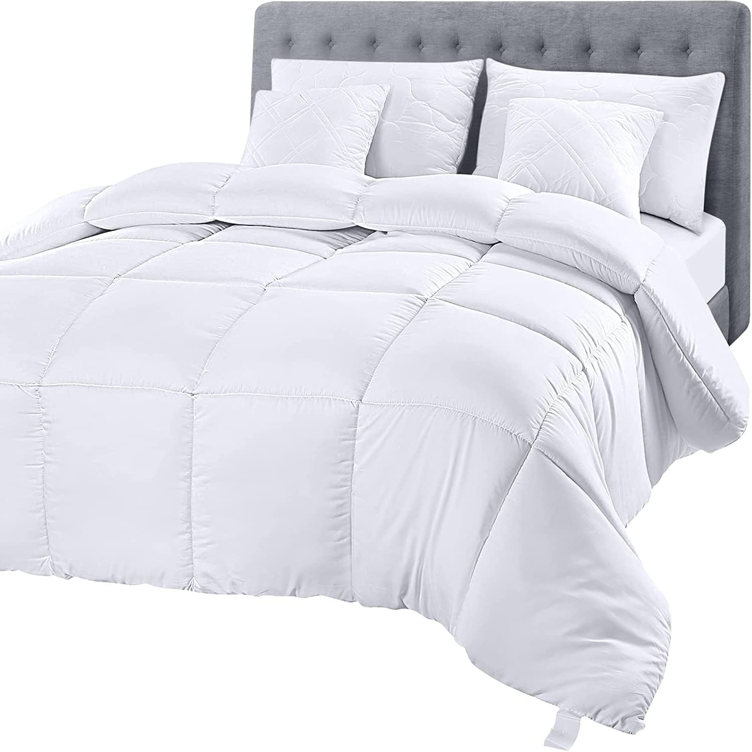 61ckZkGMlpL._AC_SL1500_.jpg Comforter Duvet Insert, Quilted Comforter with Corner Tabs, Box Stihed Down Alternative Comforters Size (White) - Image 1