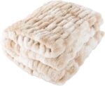 Oversized Ruched Faux Fur Blanket - 60x80-Inch Jacquard Faux Fur Queen-Size Throw for Sofas and Beds - Luxurious Bedding by  (Cream)