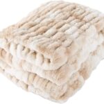 Oversized Ruched Faux Fur Blanket - 60x80-Inch Jacquard Faux Fur Queen-Size Throw for Sofas and Beds - Luxurious Bedding by  (Cream)