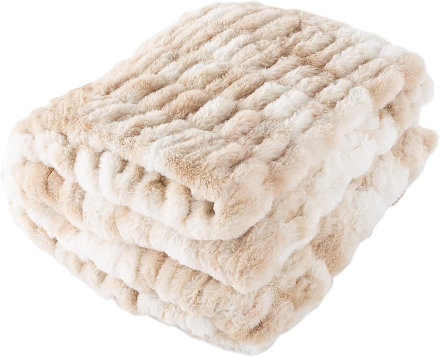713-yNprESL._AC_SL1500_.jpg Oversized Ruched Faux Fur Blanket - 60x80-Inch Jacquard Faux Fur Queen-Size Throw for Sofas and Beds - Luxurious Bedding by (Cream) - Image 1