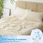 Cooling Sheets Set King Size,4 PCS 80% Viscose from Bamboo and 20% Linen Breathable & Soft Bed Sheets for Hot Sleeplers, Deep Pocket Up to 16" Bedding Sheets, Ture Natural - Image 2