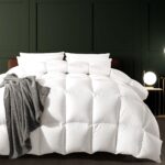 Feather Down Fiber Comforter  Size, 100% Cotton Duvet Insert for All Season, , 8 Corner Loops, 90x90In, Gold Piping