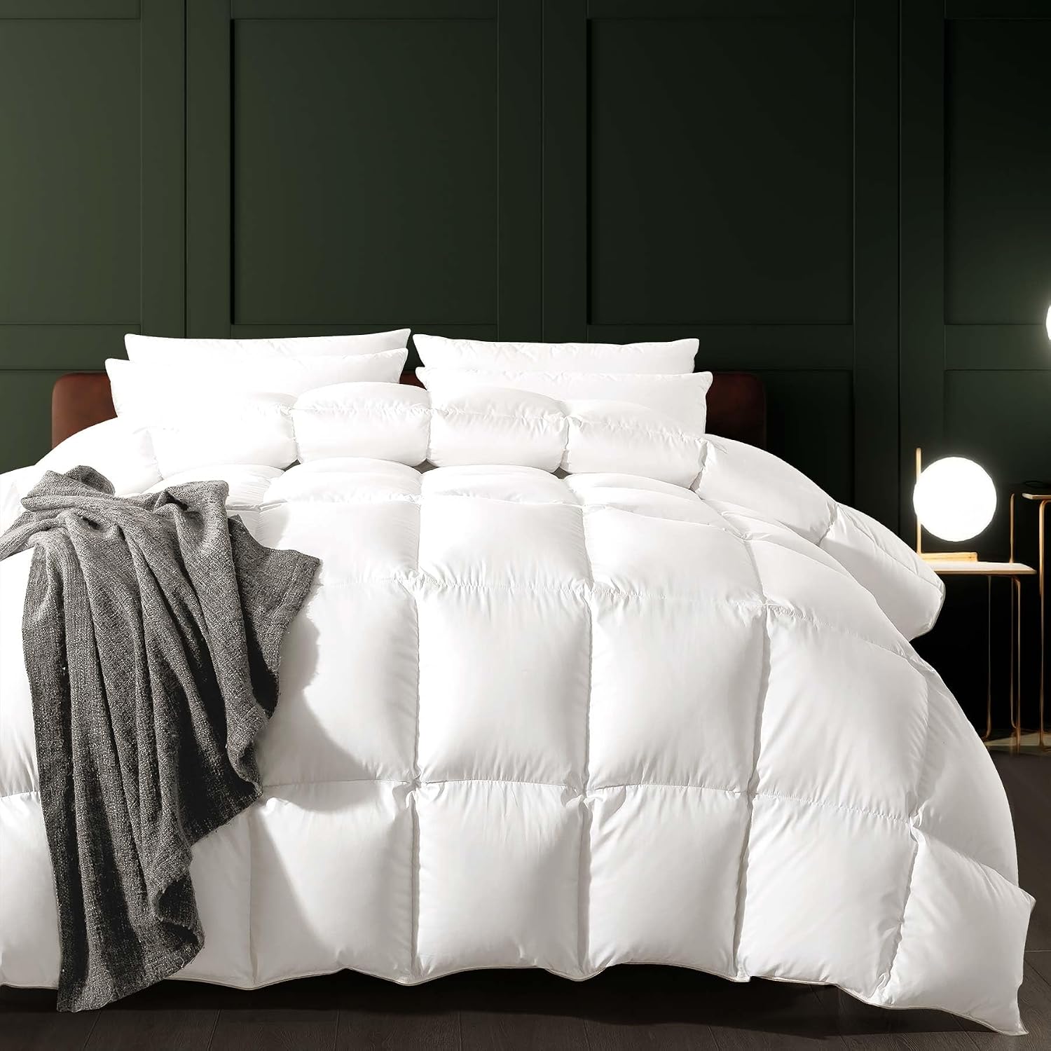 71HgayluGFL._AC_SL1500_.jpg Feather Down Fiber Comforter Size, 100% Cotton Duvet Insert for All Season, , 8 Corner Loops, 90x90In, Gold Piping - Image 1