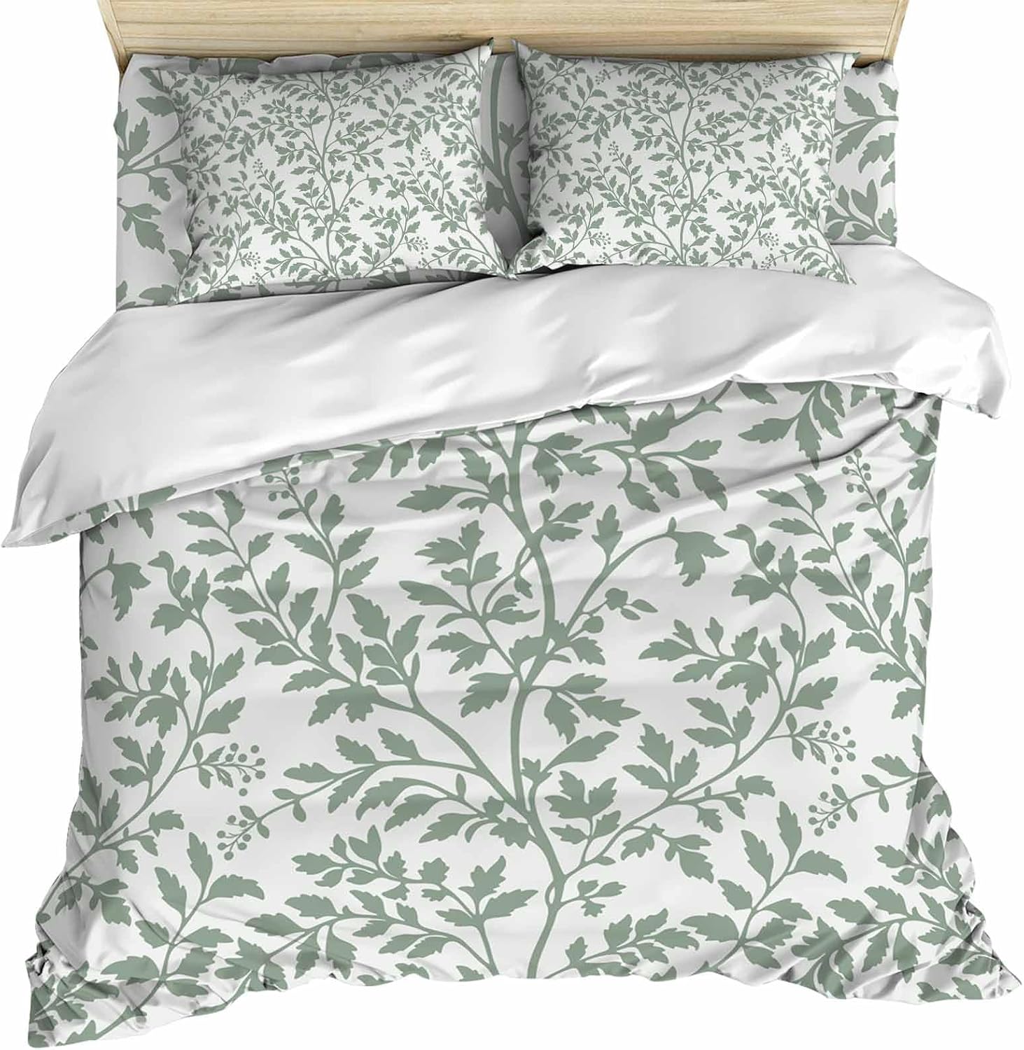 71HnwwJ9QCL._AC_SL1500_.jpg Green Botanical Comforter Cover , Vintage Leaf Pastoral Rustic 4 Piece Bedding Set with Zipper Closure All Season Duvet Cover for Child Girls Boys, Breathable, Soft - Image 1