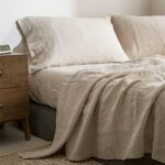 100% Linen Sheet Set with Embroidery Washed - 4 Pieces (1 Flat Sheet & 1 Fitted Sheet & 2 Pillowcases) Natural Flax Soft Bedding Breathable Farmhouse - Linen, Queen Size