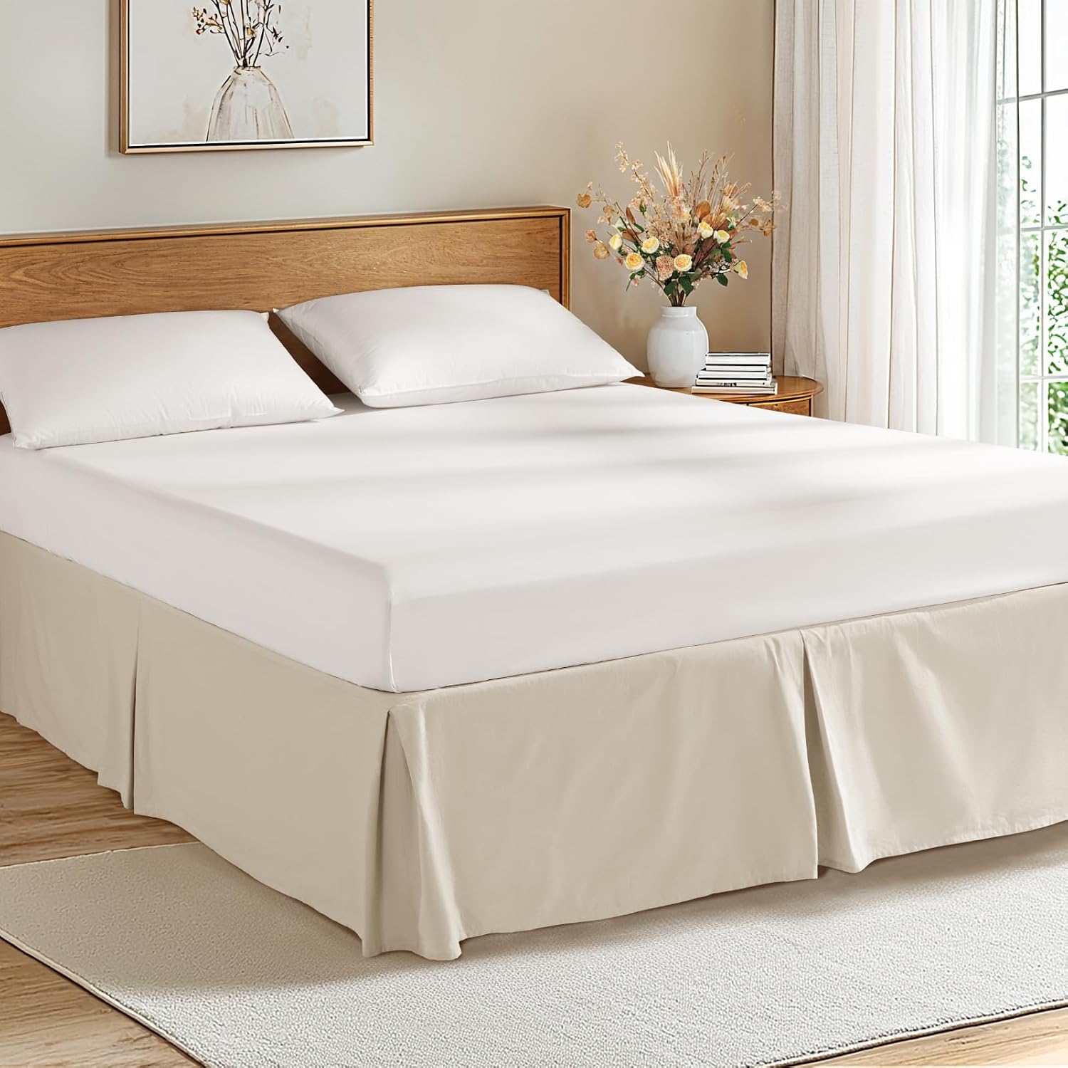 71YqoJNGCZL._AC_SL1500_.jpg 100% French Linen Bed Skirt King Size 14" Drop Tailored Drape Design Natural Flax Basic Dust Border Soft Bed Skirt (King, Linen) - Image 1