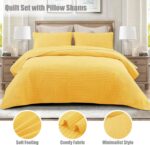 Ultra Soft Queen Quilt Bedding Set, Lightweight Microfiber Yellow Quilts Bedspreads Full Size, 3 Piece Ultrasonic Geometric Coverlet Bed Cover for All Seasons - Image 2