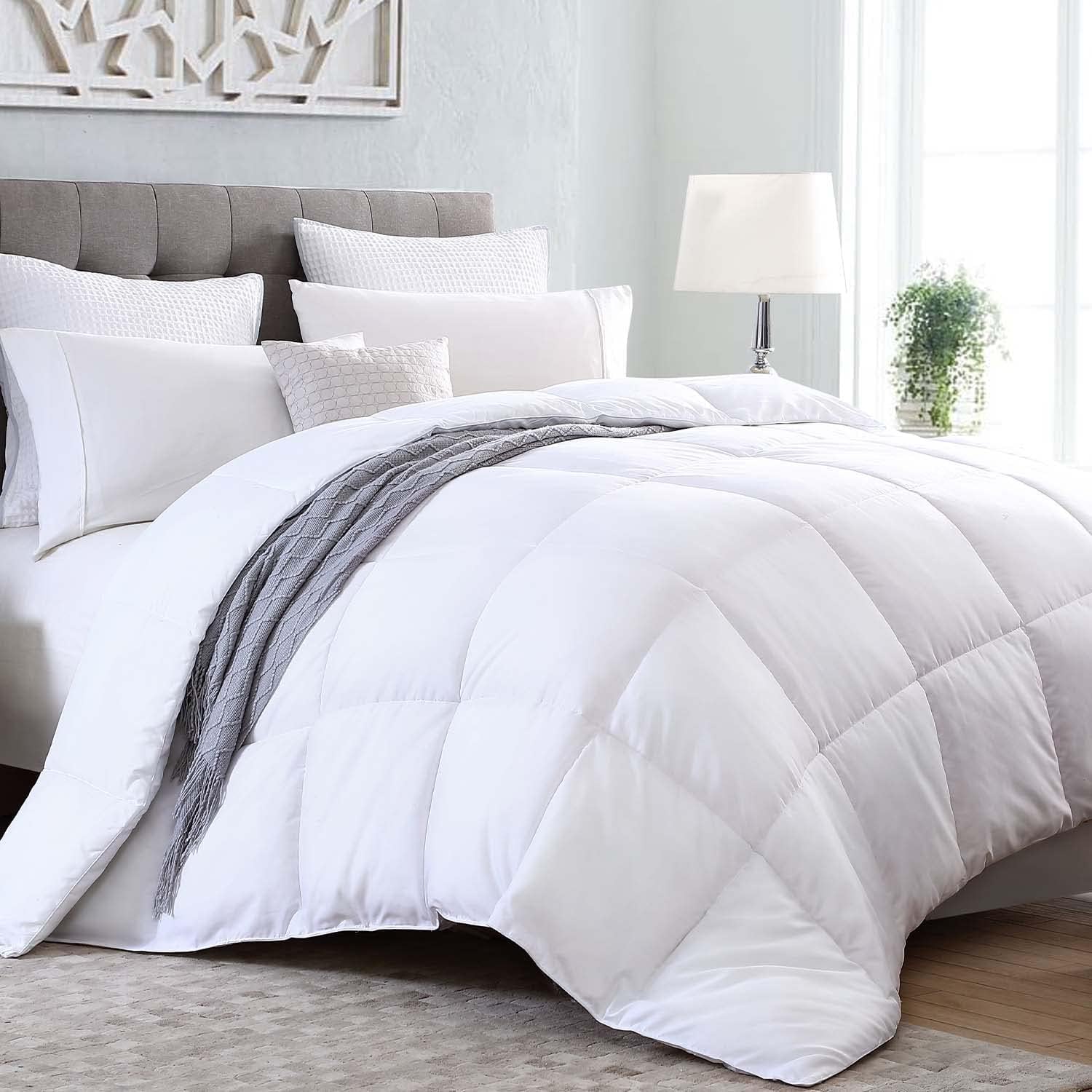 71bZL5sLF0L._AC_SL1500_.jpg Comforter Duvet Insert - All Season Quilted Ultra Soft Breathable Down Alternative, Box Stih White Comforter with Corner Tabs, 90x90 - Image 1