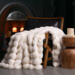 Ultra Soft Luxury Fluffy  Faux Rabbit Fur Throw Blanket, Thick Warm Bubble Throw for Bed, Cozy Plush Reversible Blankets for Couch, Chair, Sofa, Ivory White, 60x80 Inches, 870 GSM