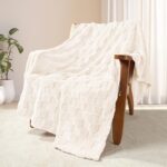 Ivory Fleece Throw Blanket for Couch, Super Soft and Warm Lightweight Cute Checkered Blankets for Women, 50x60 Inches - Image 2