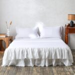 White Ruffled Bed Skirt 22-Inch Tailored Drop Cotton Voile Dust Ruffle Soft Cozy Elegant Luxurious Bedding (22" King, White)