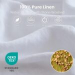 100% Linen Sheet Set 4 Pieces Natural France Flax Bed Sheet (1 Flat Sheet, 1 Fitted Sheet, 2 Pillowcases) Breathable Luxury Hotel Bedding - Embroidery White, King Size - Image 2