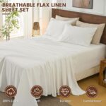 100%  Linen Sheets King Size 18-24”Extra Deep Pocket 4-Piece Set Breathable & Moisture-Wicking,Soft & Durable Sheets for Thick Mattresses(White) - Image 2