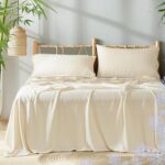 Cooling Sheets Set King Size,4 PCS 80% Viscose from Bamboo and 20% Linen Breathable & Soft Bed Sheets for Hot Sleeplers, Deep Pocket Up to 16" Bedding Sheets, Ture Natural
