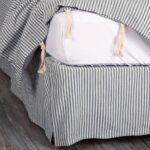 Farmhouse Ticking Stripe Blue King Bed Skirt, 100% Cotton