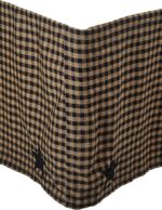 Check Star Cotton Primitive Split Corners Appliqued King Bed Skirt, Raven Black - Image 2