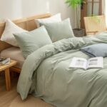 Duvet Cover Set 100% Washed Cotton Linen Feel Super Soft Comfortable Chic Lightweight 3 PCs Home Bedding Set Sage Green Queen - Image 2