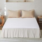 Linen Pleated Bed Skirt, 14" Tailored Draped Natural Linen-Cotton Blend Basic Dust Border Soft Comfort Farmhouse Bedding (14" , White)