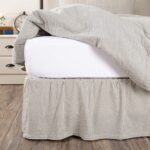 Seersucker Ticking Striped Cotton Americana Split Corners Gathered King Bed Skirt, 78x80x16, Denim Blue