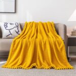 Fleece Blanket Throw Size – 51x63, Yellow Soft, Plush, Fluffy, Fuzzy, Warm, Cozy Perfect for Couch, Bed, Sofa - with Pompom Fringe Flannel - Image 2