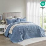 Oversized Bedspread Coverlet Set King Size - Lightweight Bedding Cover - Beautiful Stitching - 4 Piece Reversible Bedspread - Luxury Damask Paisley Pattern (King, Ashley Blue) - Image 2