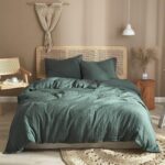 Green Linen Duvet Cover Set 100% Washed French Flax Pure Linen Duvet Covers California King Soft Natural Breathable Durable Cooling Duvet Cover California King 3 Pcs Linen Bedding Set