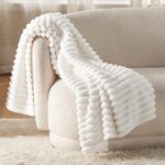 White Throw Blanket for Couch -  Cozy Soft Blankets for Women, Cute Small Fleece Throws for Girls, Off White, 50x60 Inches - Image 2