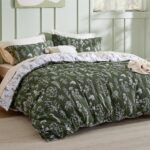Duvet Cover Queen Size - Reversible Dark Green Queen Duvet Cover Set with Zipper Closure, 3 Pieces Floral Patterned Bedding Set with 8 Corner Ties and 2 Pillow Shams - Image 2