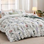 Duvet Cover Queen Size - Reversible Cute Floral Duvet Cover Set with Zipper Closure, 3 Pieces White Bedding Set with 8 Corner Ties and 2 Pillow Shams 20"x26" - Image 2